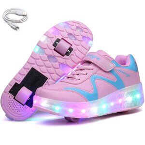 Light up Flashing Roller Skate Shoes Rechargeable Little Girls size 11.5